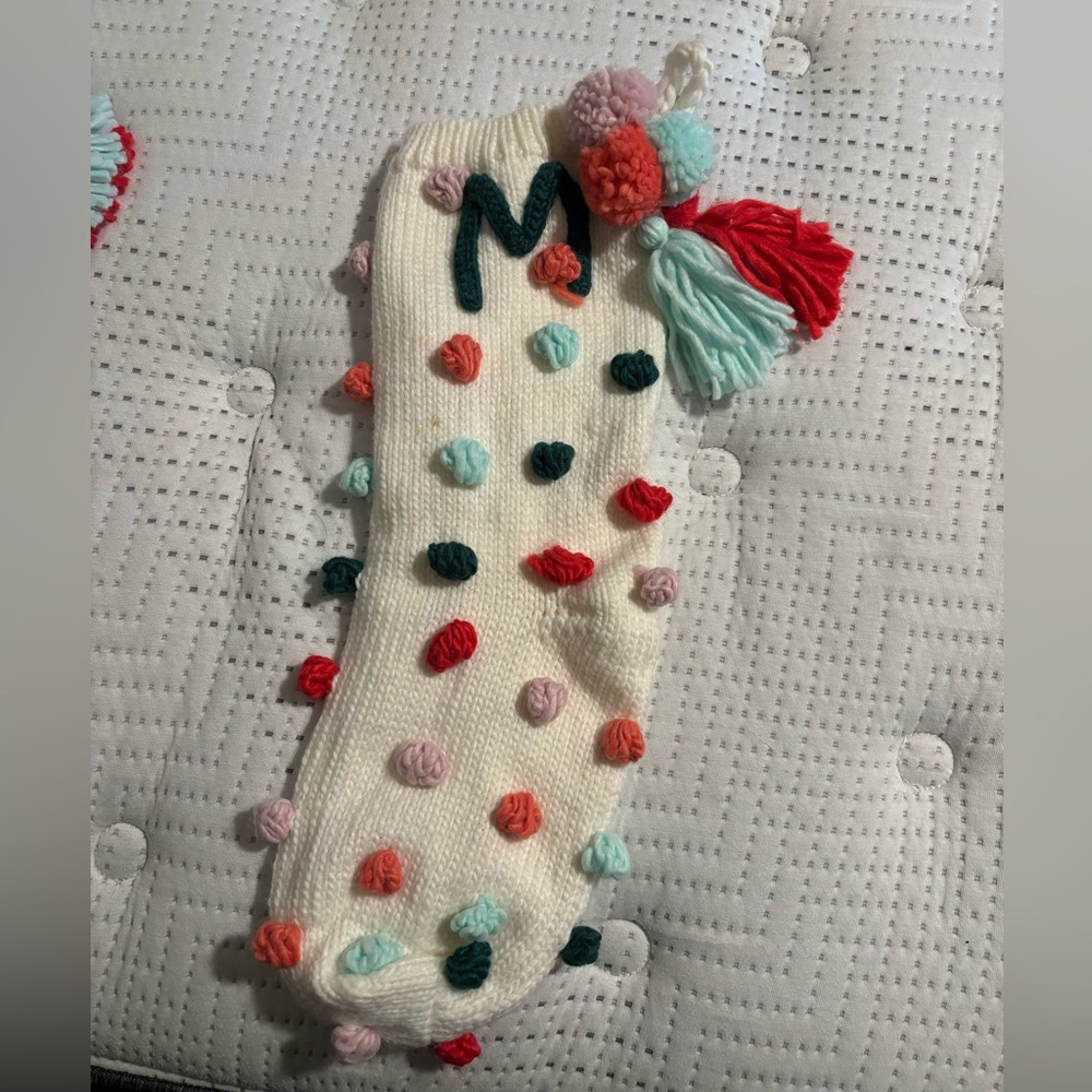 Anthropologie M Monogram Pom Stocking